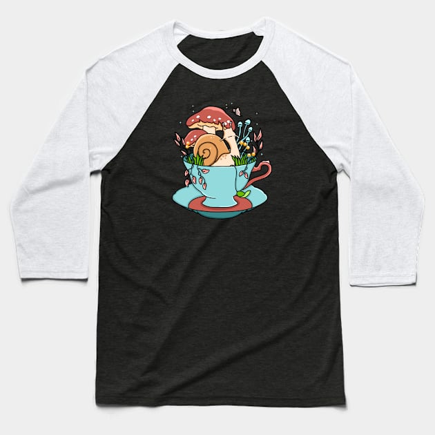 Snail Tea Cup Baseball T-Shirt by Kimprut